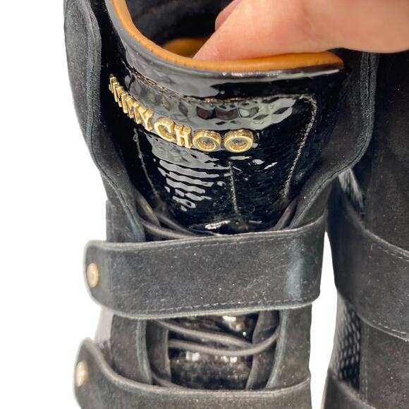 Jimmy Choo 8.5 Black Suede Alligator High Top Sneakers - Picture 4 of 12